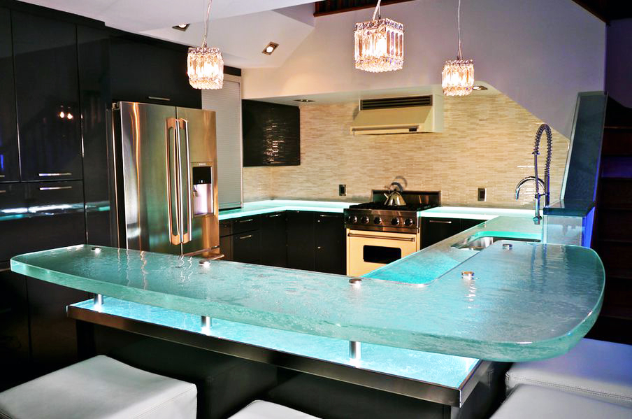 Luxury kitchen with glass countertop