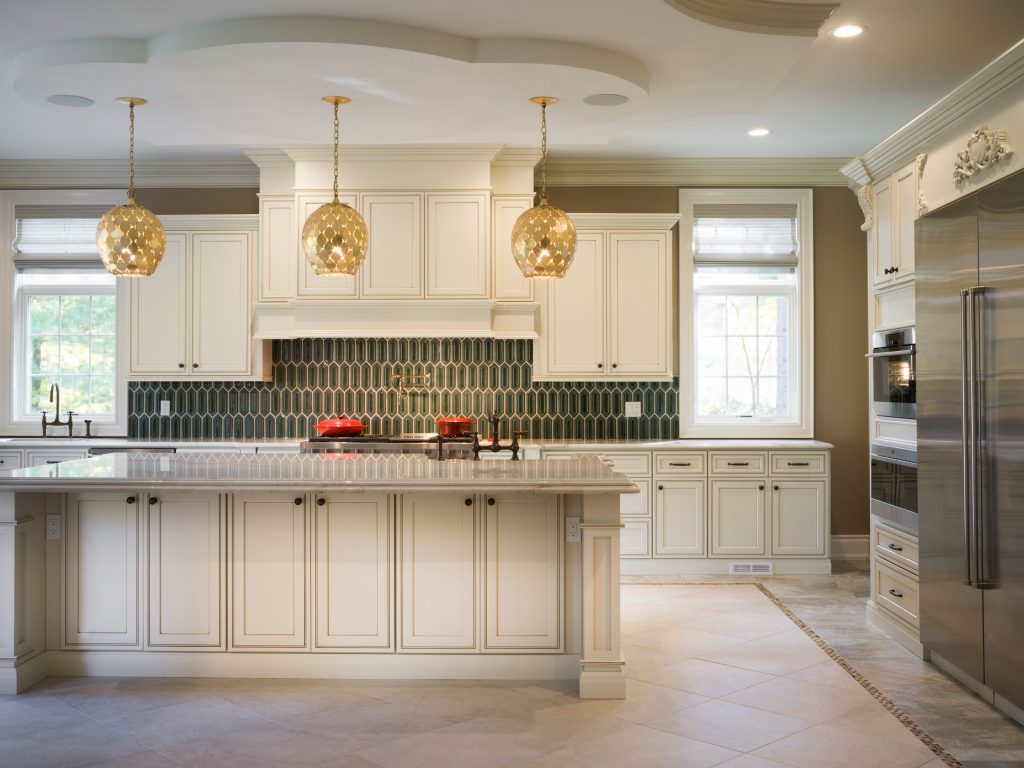 Transitional kitchen style with white base and wall cabinets