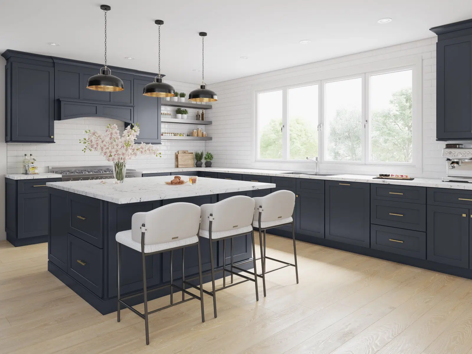 Fabuwood Navy Blue kitchen design with Galaxy Indigo Cabinets