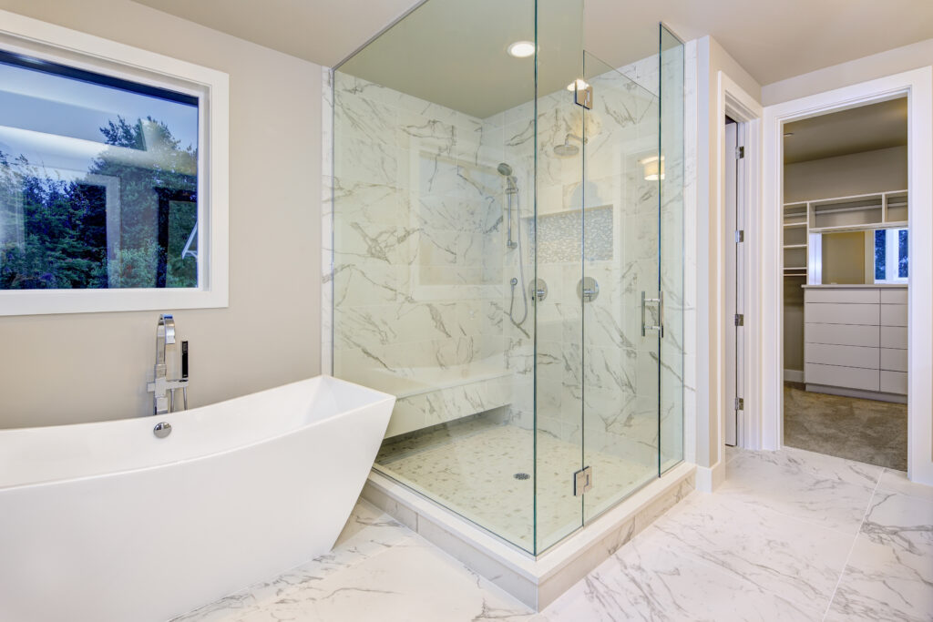 Sleek bathroom style with bath tub and shower