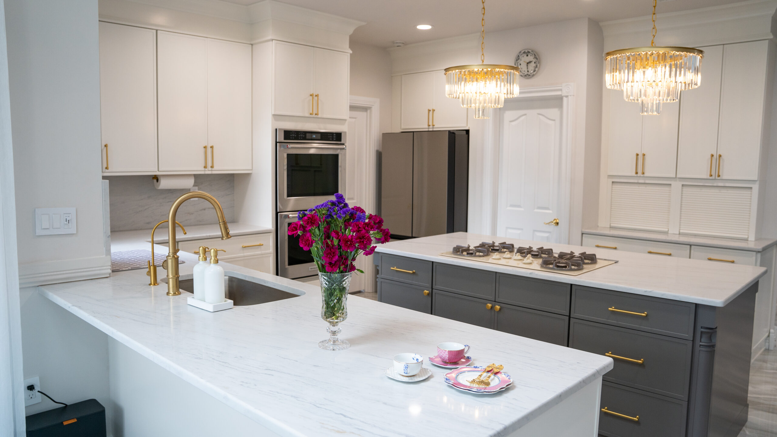 Luxury kitchen style with white cabinets and countertops