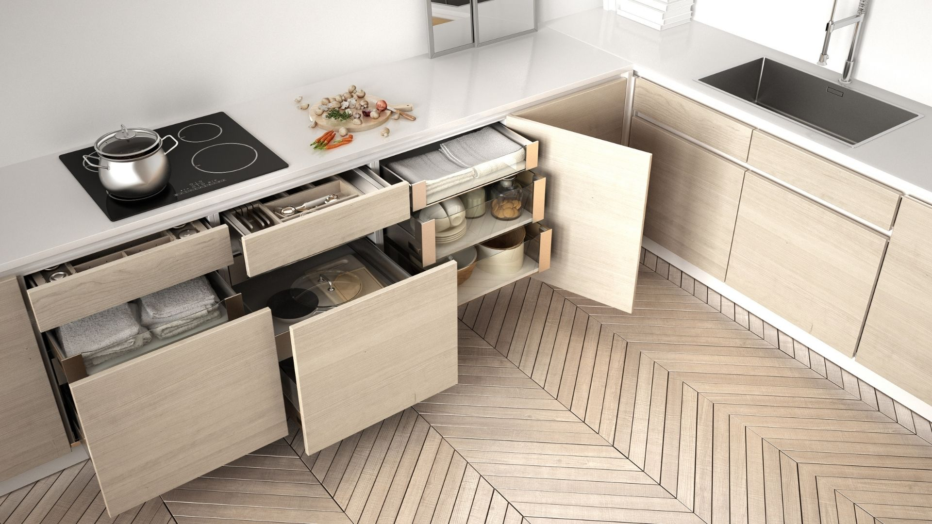 Kitchen cabinets with smart storage solutions