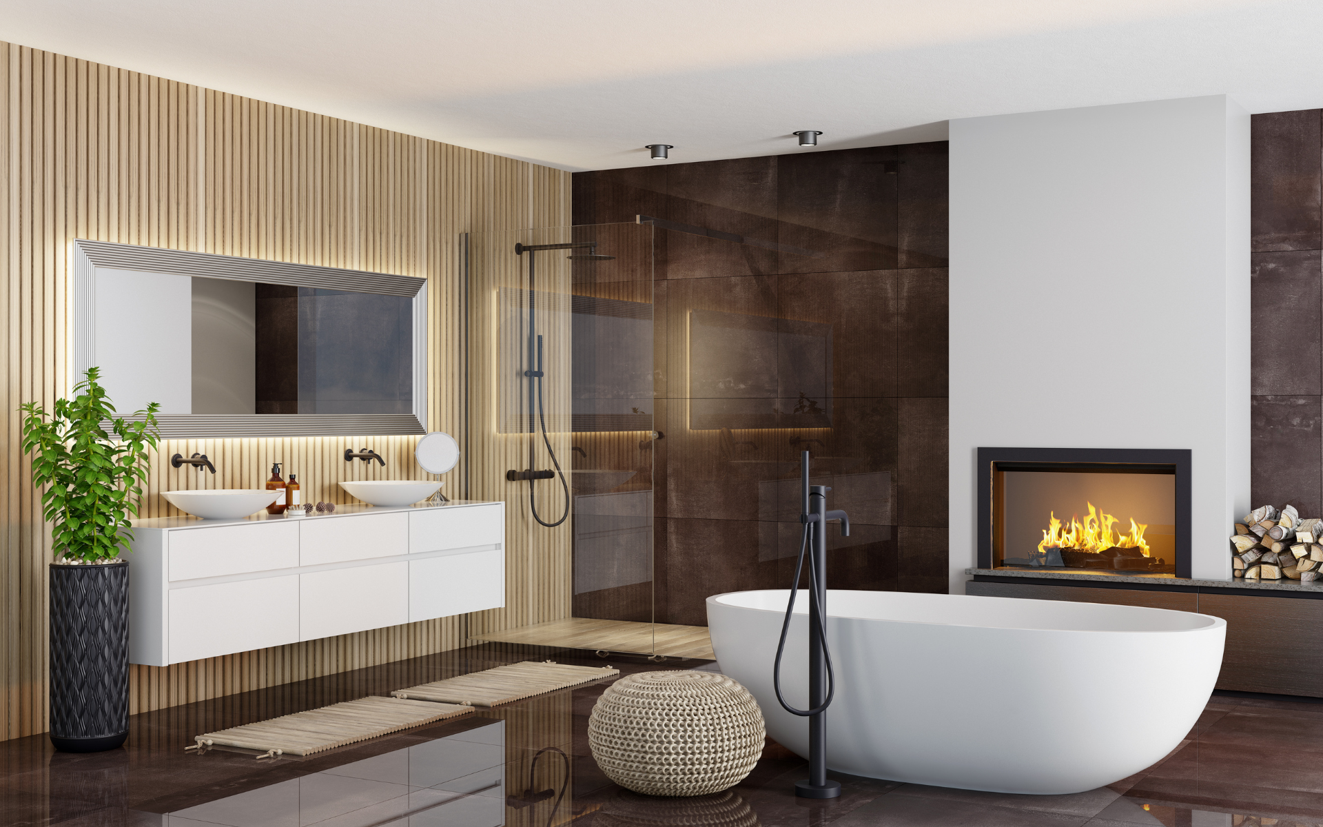 Elegant bathroom with fireplace