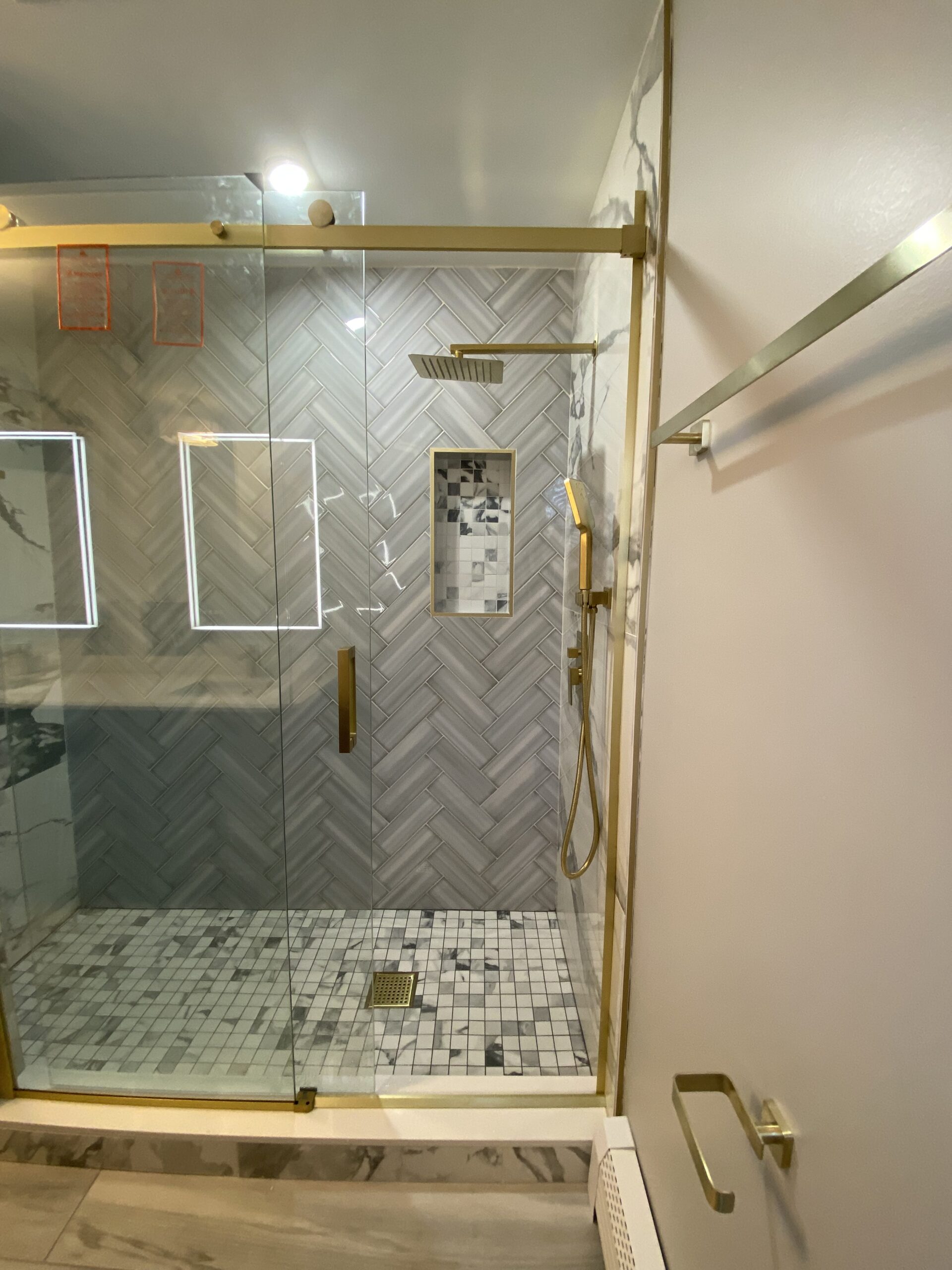 Shower with gold hardware