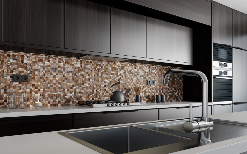Elegant kitchen with brown kitchen backsplash designs