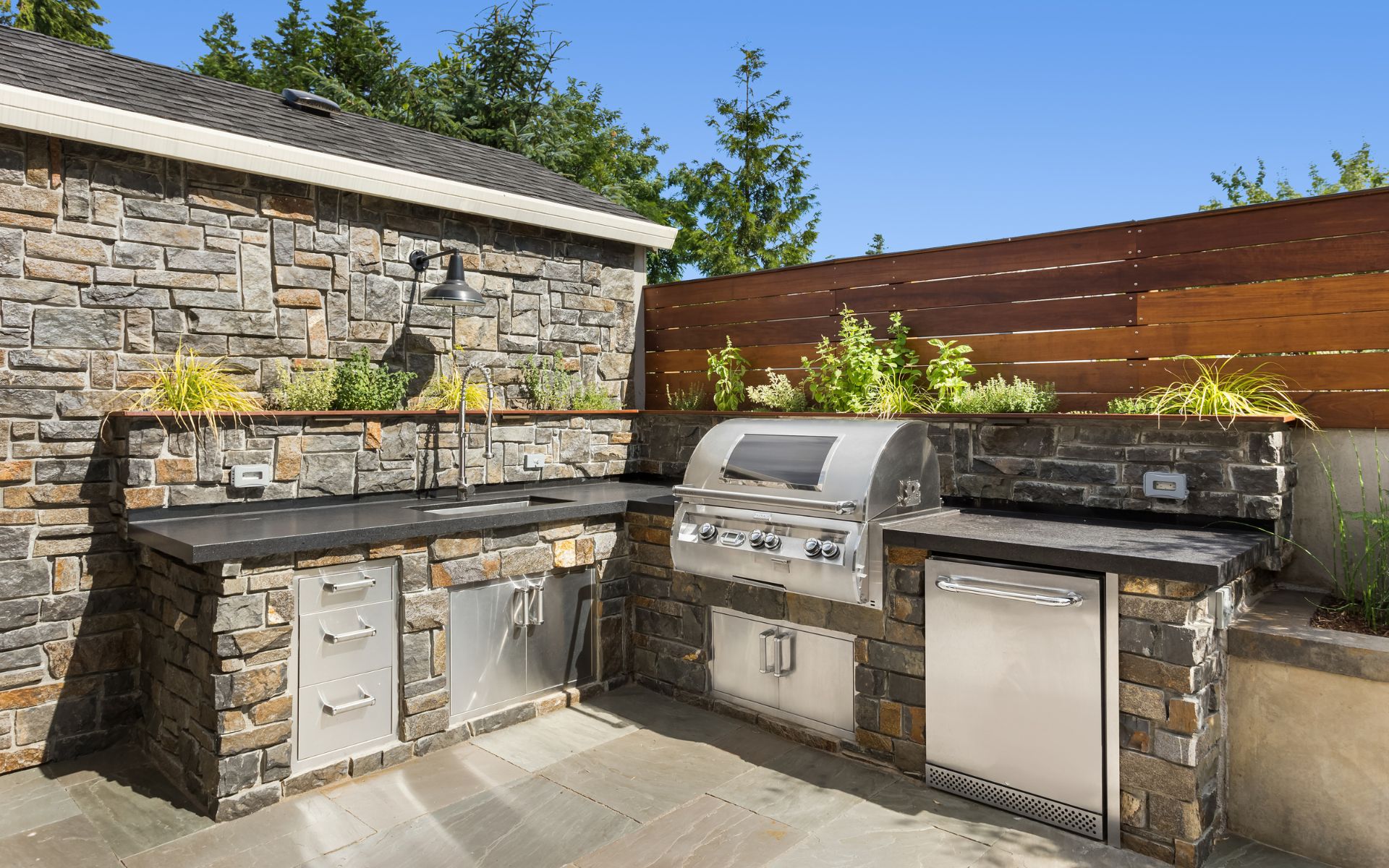 Kitchen with stainless outdoor kitchen cabinets