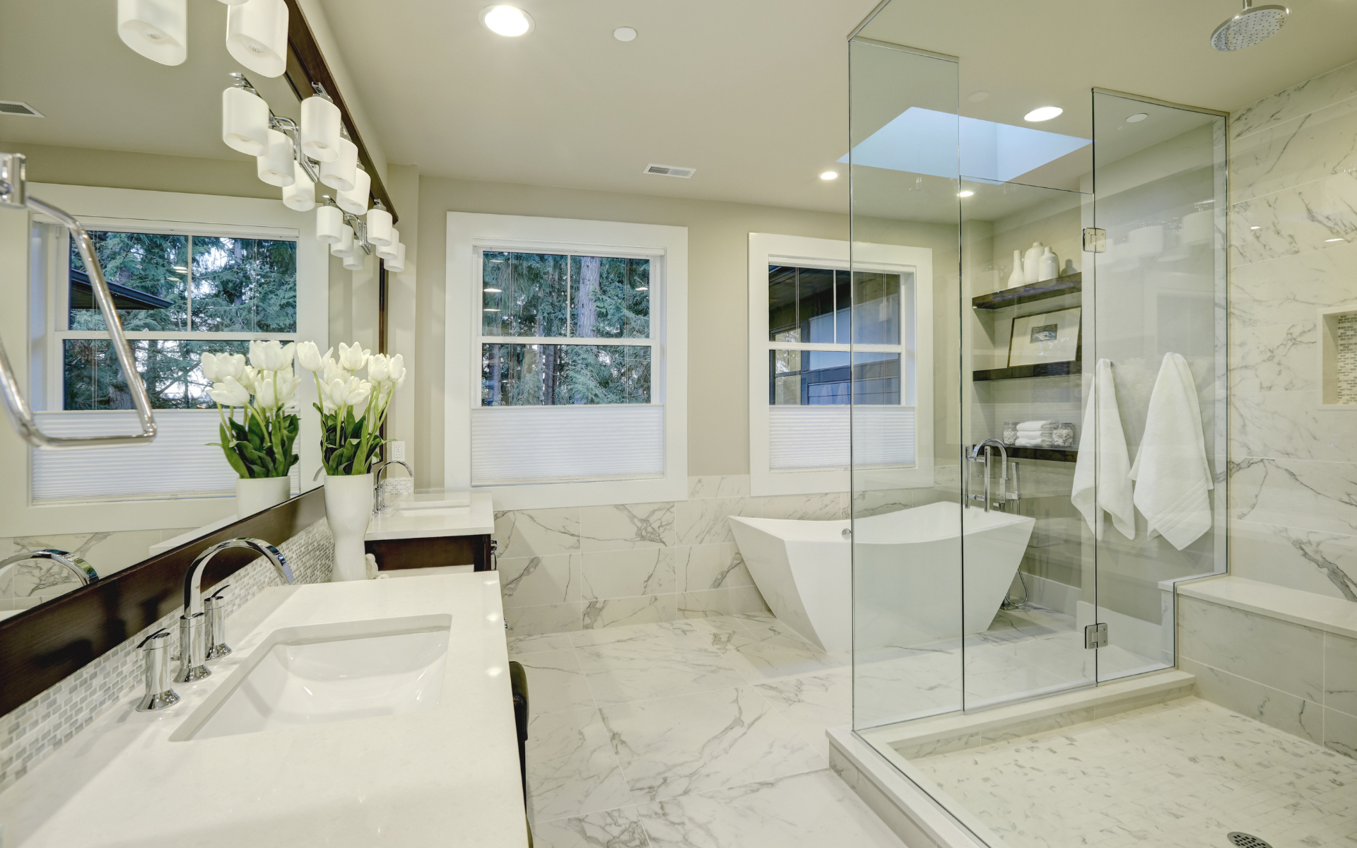 Bathroom design with tub, shower, and vanity