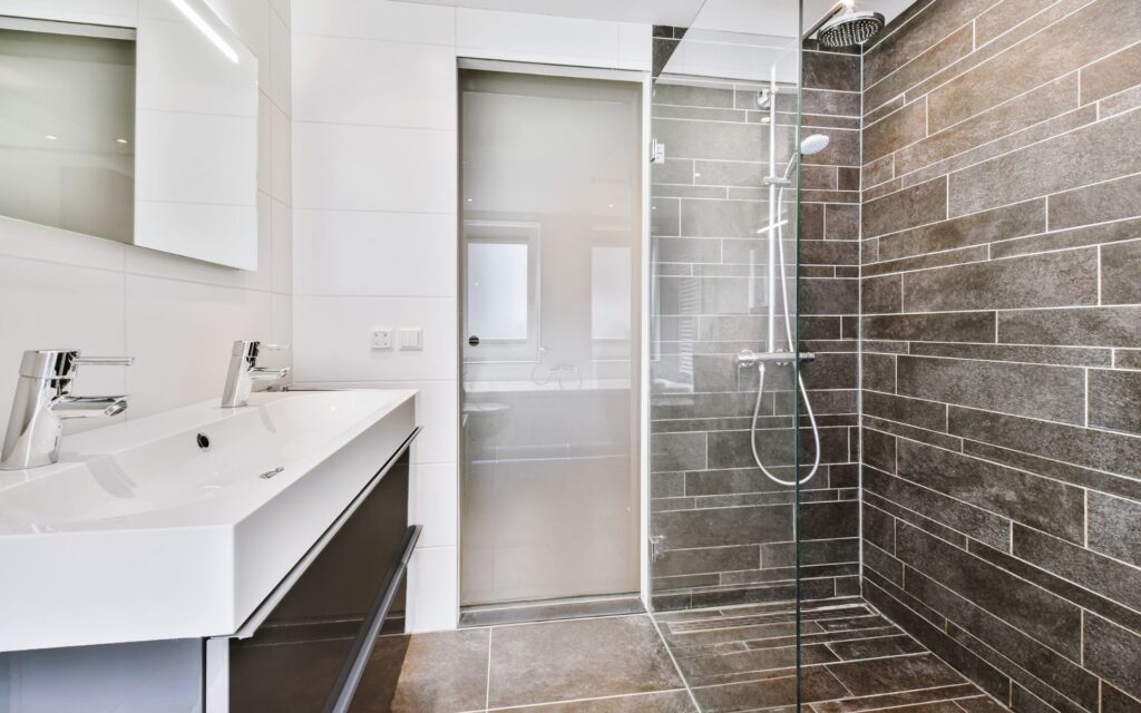 Stylish bathroom with walk-in shower