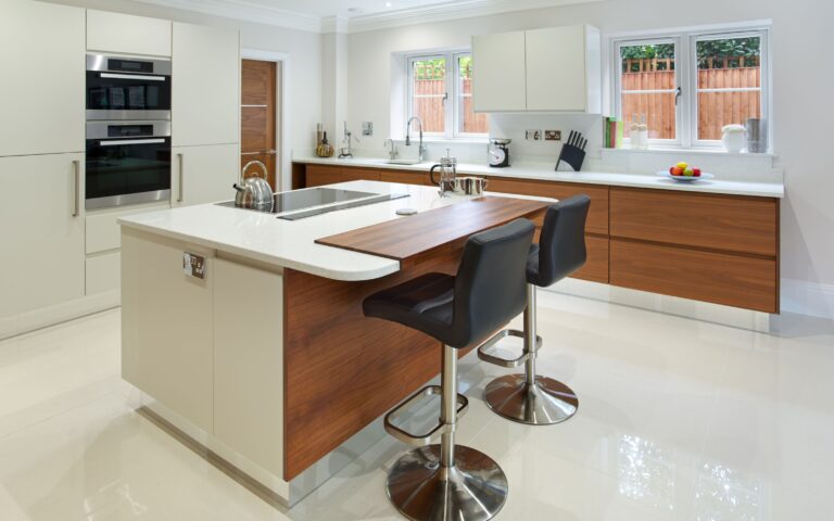 Kitchen with white and brown theme for kitchen island design ideas