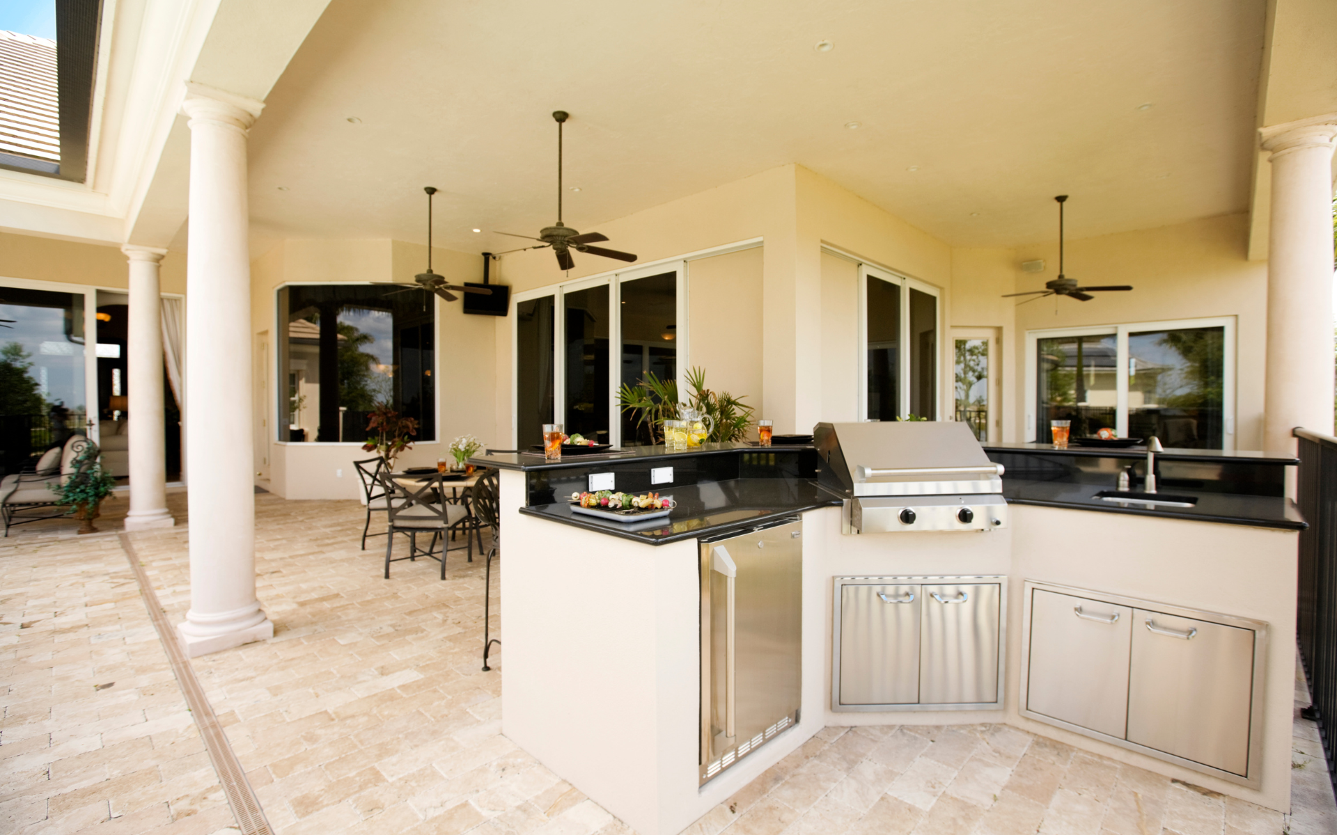 Elegant outdoor kitchen style with beige paint