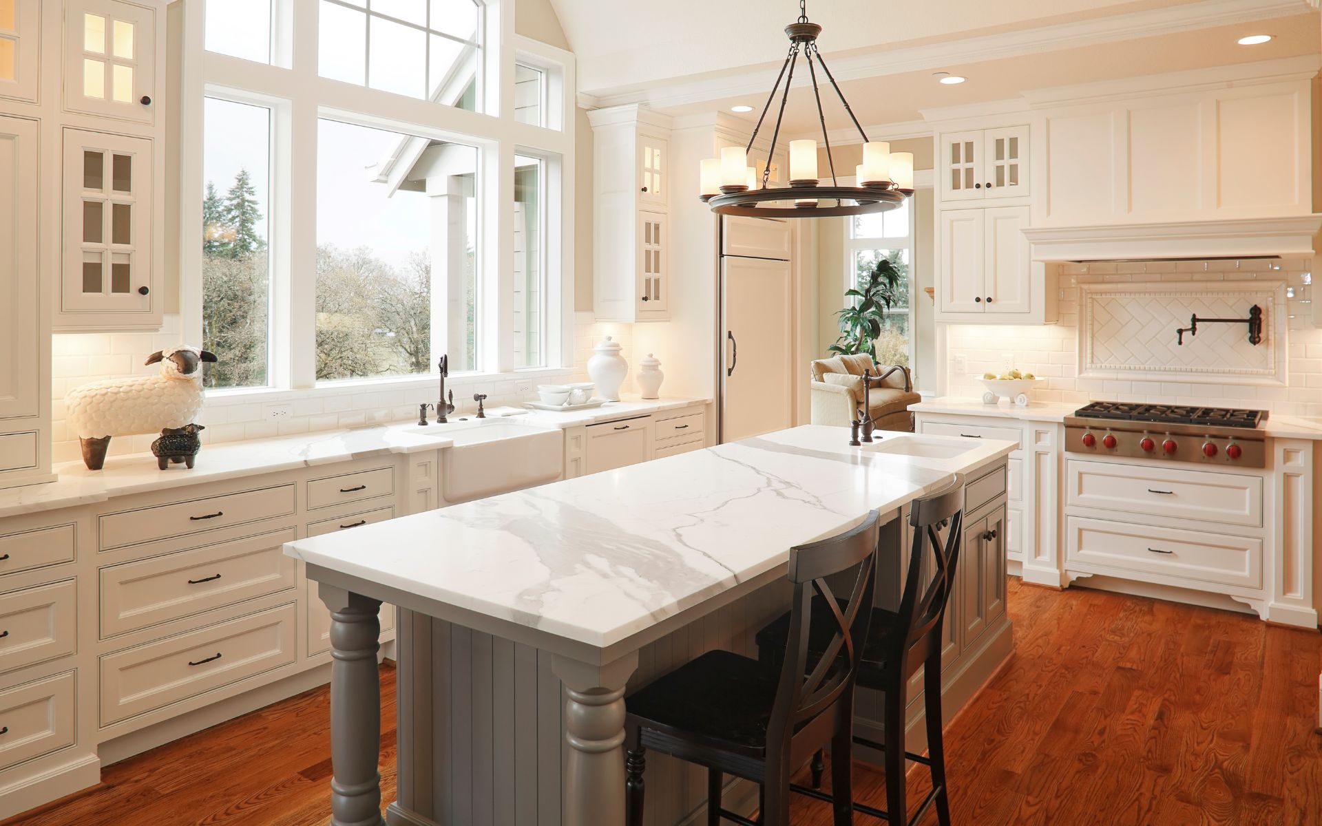 Elegant kitchen design with white countertops