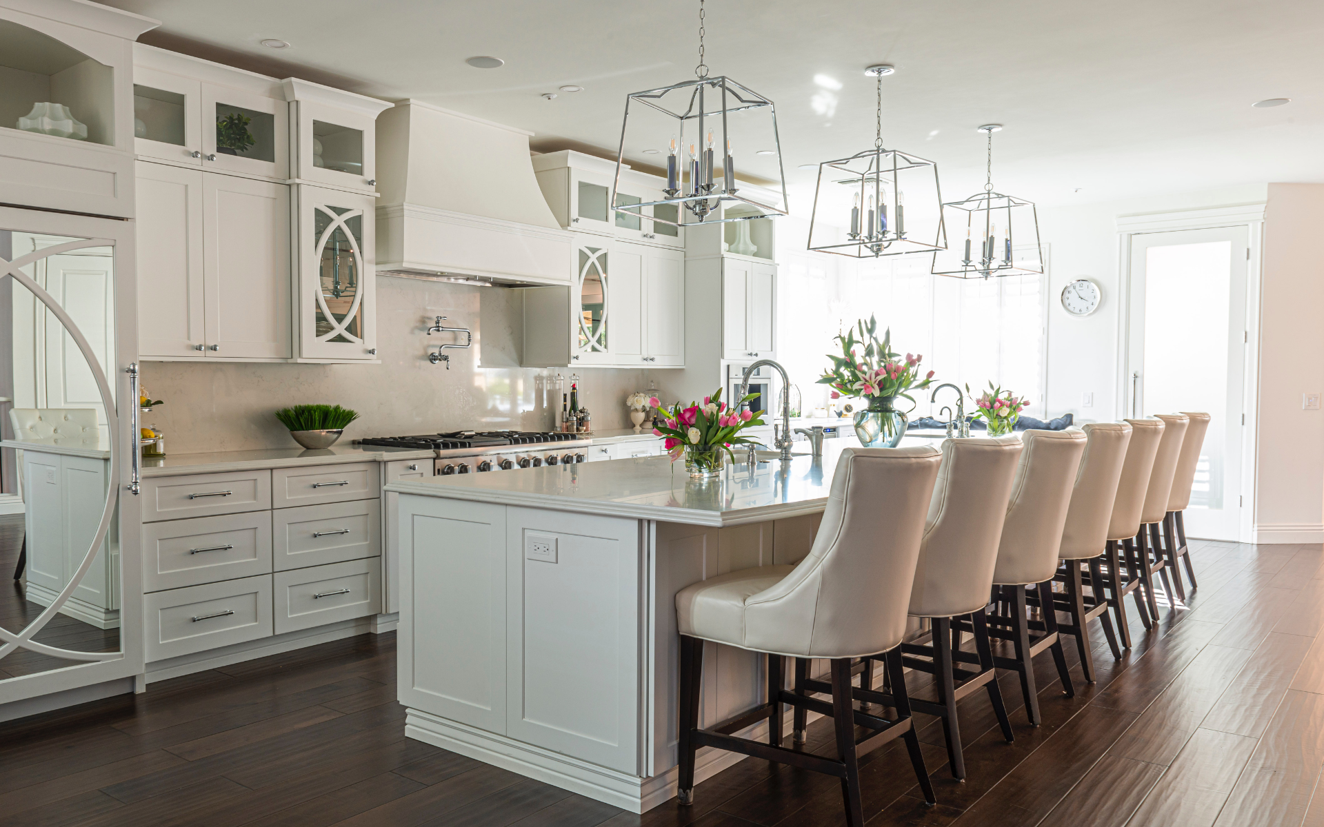 Classic style kitchen with white cabinets and countertops