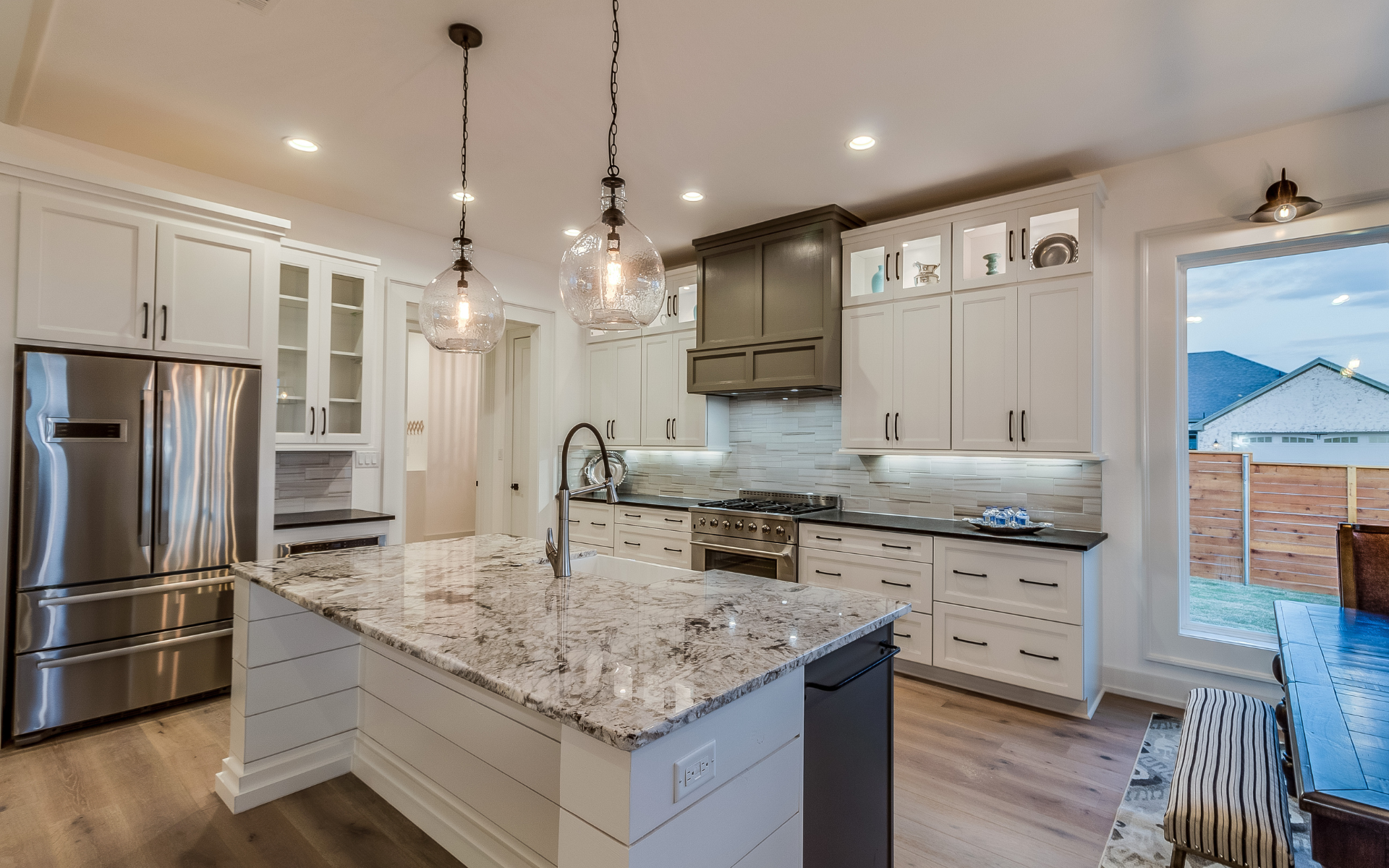 Luxury L type kitchen with white tops