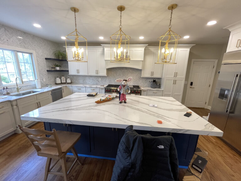 Elegant Coastal-Inspired Kitchen Remodel in Whippany NJ with white shaker cabinets and white quartz countertops