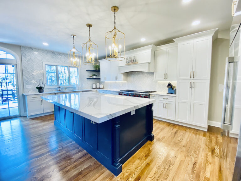Kitchen Remodel in Whippany NJ with white shaker cabinets and white quartz countertops