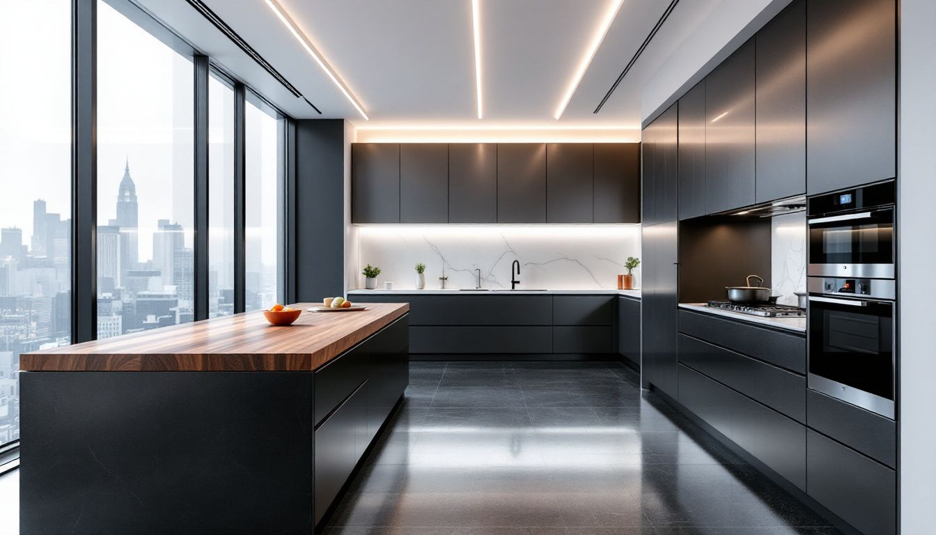 A modern kitchen layout showcasing updated features and counter space.