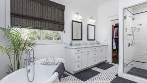 Transitional Bathroom with white cabinet and countertop