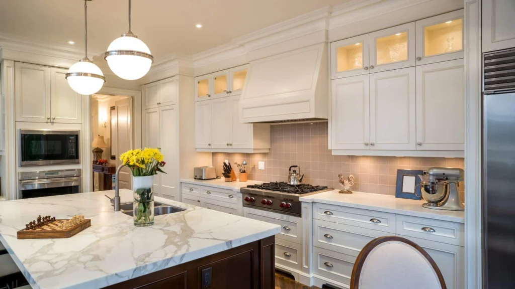 Cream kitchen design with quartz countertop