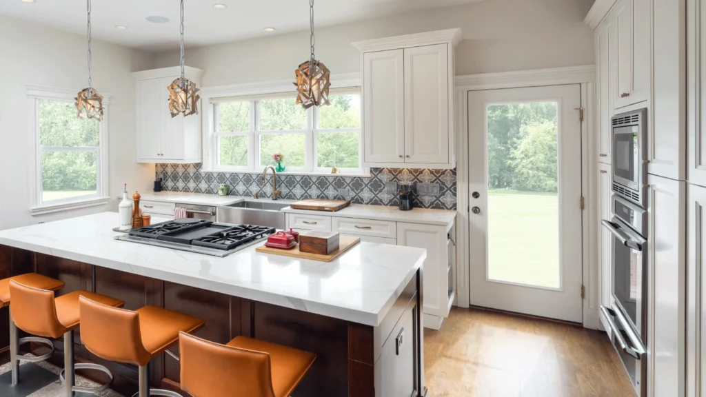 St. Martin kitchen design with Bellrose Cherry Chestnut cabinet doors