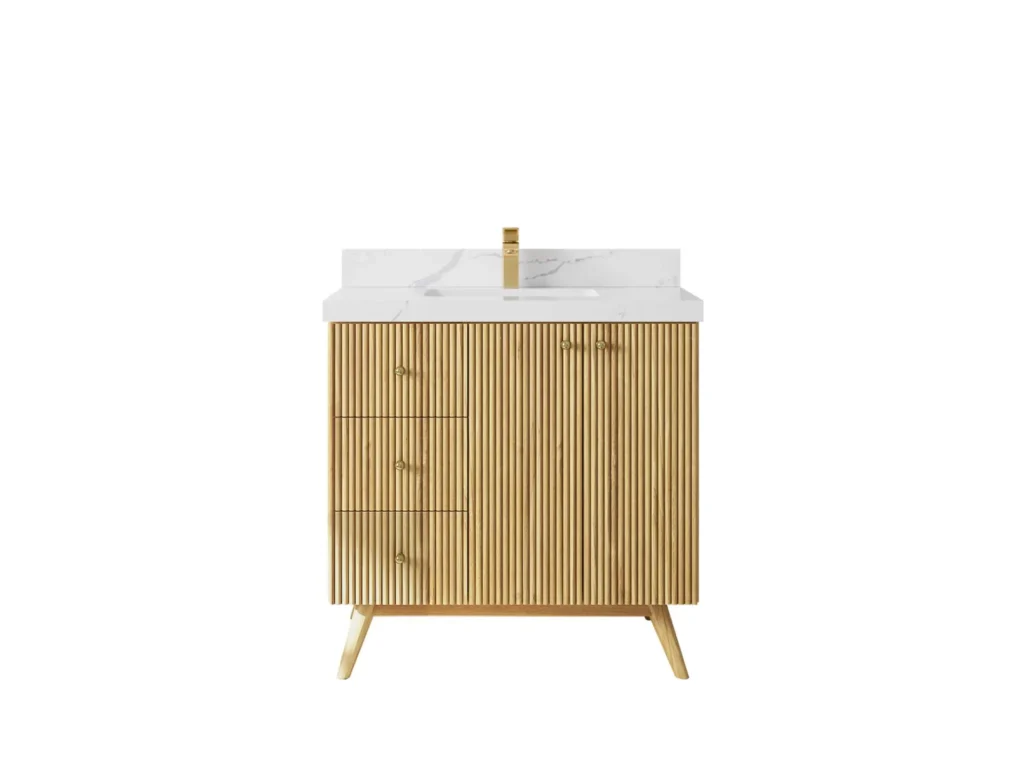 Pasadena Teak Wood 36" Single Sink Vanity Type 2, Light Natural Teak