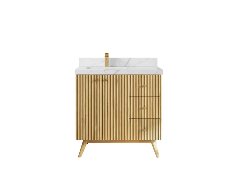 Pasadena Teak Wood 36" Left Offset Sink Vanity, Light Natural Teak