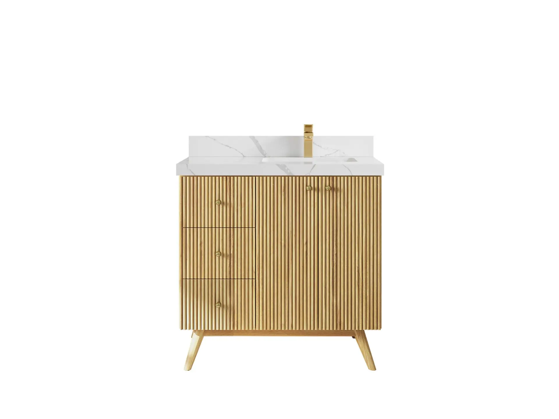 Pasadena Teak Wood 36" Right Offset Sink Vanity, Light Natural Teak