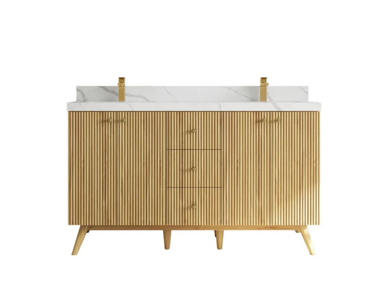 Pasadena Teak Wood 60" Double Sink Vanity, Light Natural Teak
