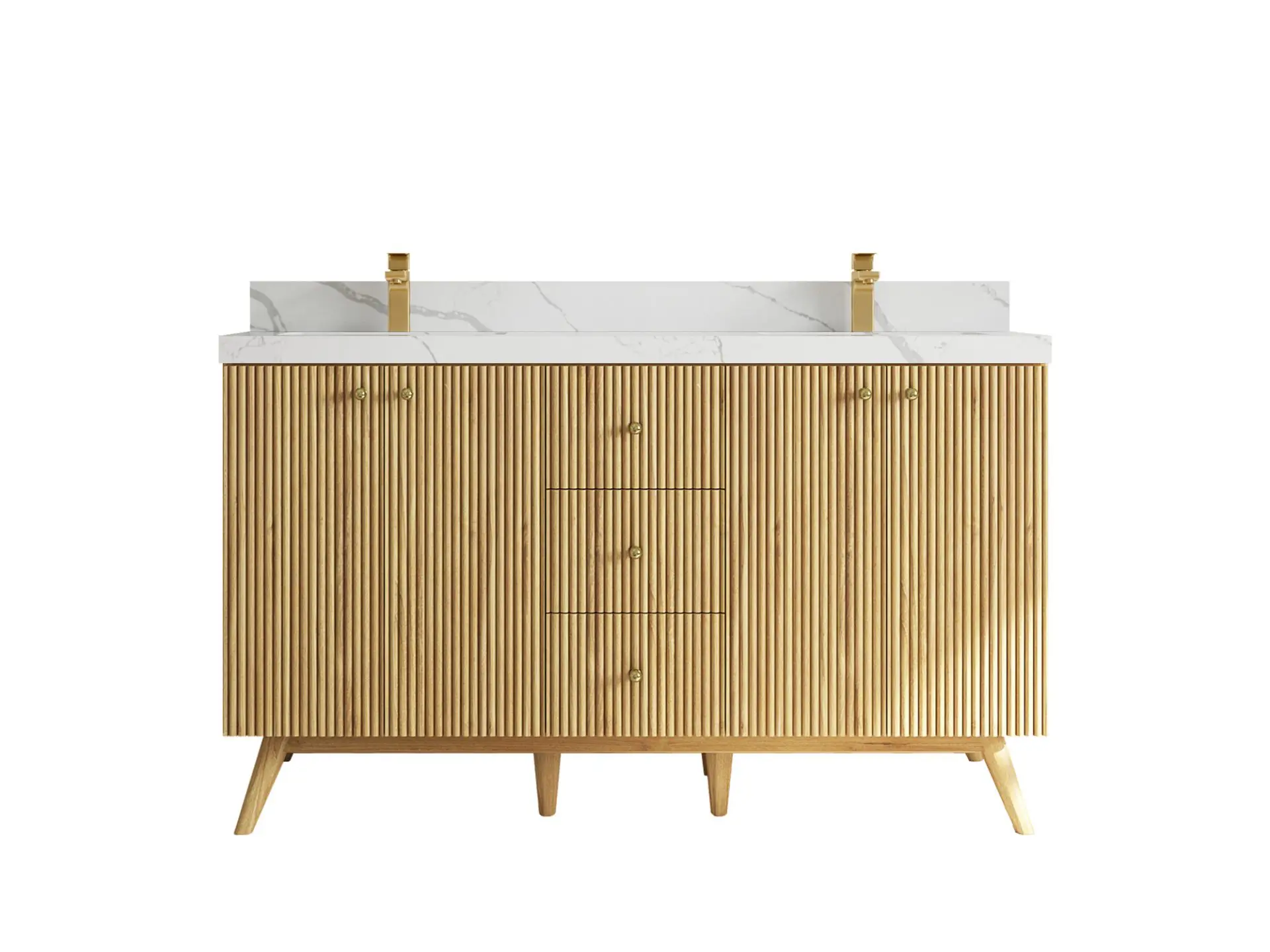 Pasadena Teak Wood 60" Double Sink Vanity, Light Natural Teak