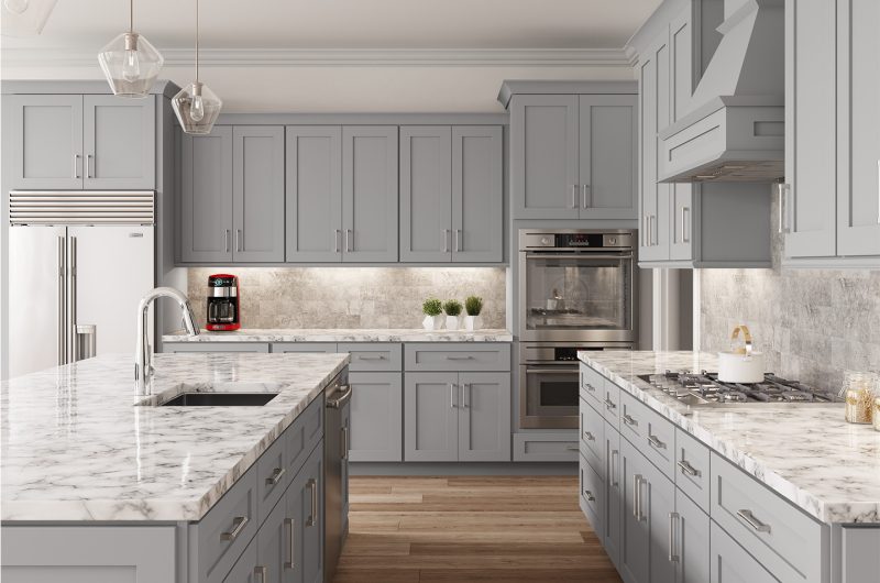 Light Grey kitchen design with luxury countertop