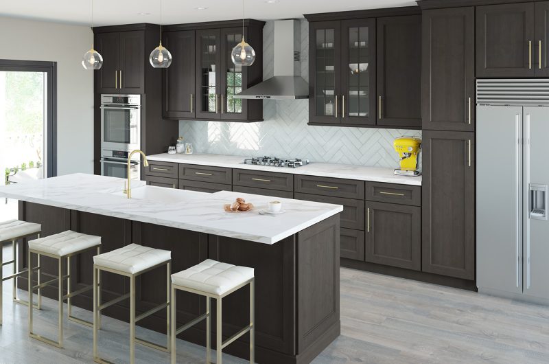 Forevermark Dark Grey kitchen design with white countertops