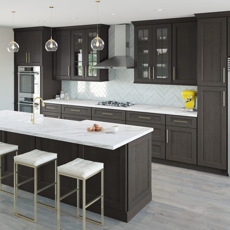 Forevermark Dark Grey kitchen design with white countertops